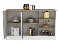 Isla de cocina Ginger en melamina con 7 estantes y 2 puertas , multicolor , 90.6 cm X 150 cm X 67 cm