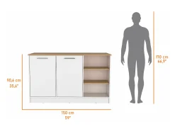 Isla de cocina Ginger en melamina con 7 estantes y 2 puertas , multicolor , 90.6 cm X 150 cm X 67 cm