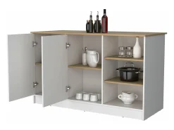 Isla de cocina Ginger en melamina con 7 estantes y 2 puertas , multicolor , 90.6 cm X 150 cm X 67 cm