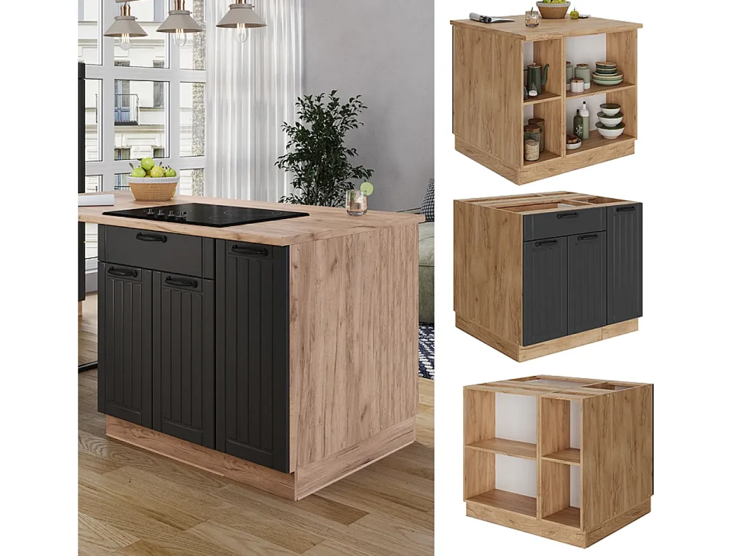 Isla de cocina gris oscuro 90x60x82 fame-line