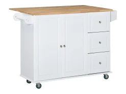 Isla de cocina Kalos Homcom extensible con ruedas blanco 92,5x128,8x75,5 cm