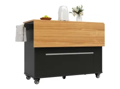 Isla de cocina moderna, mueble de almacenaje, mesa extensible con espacio de almacenaje, MDF, negro (133x49,2x88 cm)