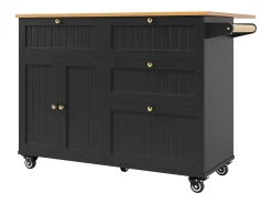 Isla de cocina moderna, mueble de almacenaje, mesa extensible con espacio de almacenaje, MDF, negro (133x49,2x88 cm)