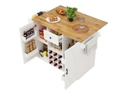 Isla de cocina moderna, mueble aparador con veta de madera, 137,5×39,5×95,6 cm, MDF, Blanco