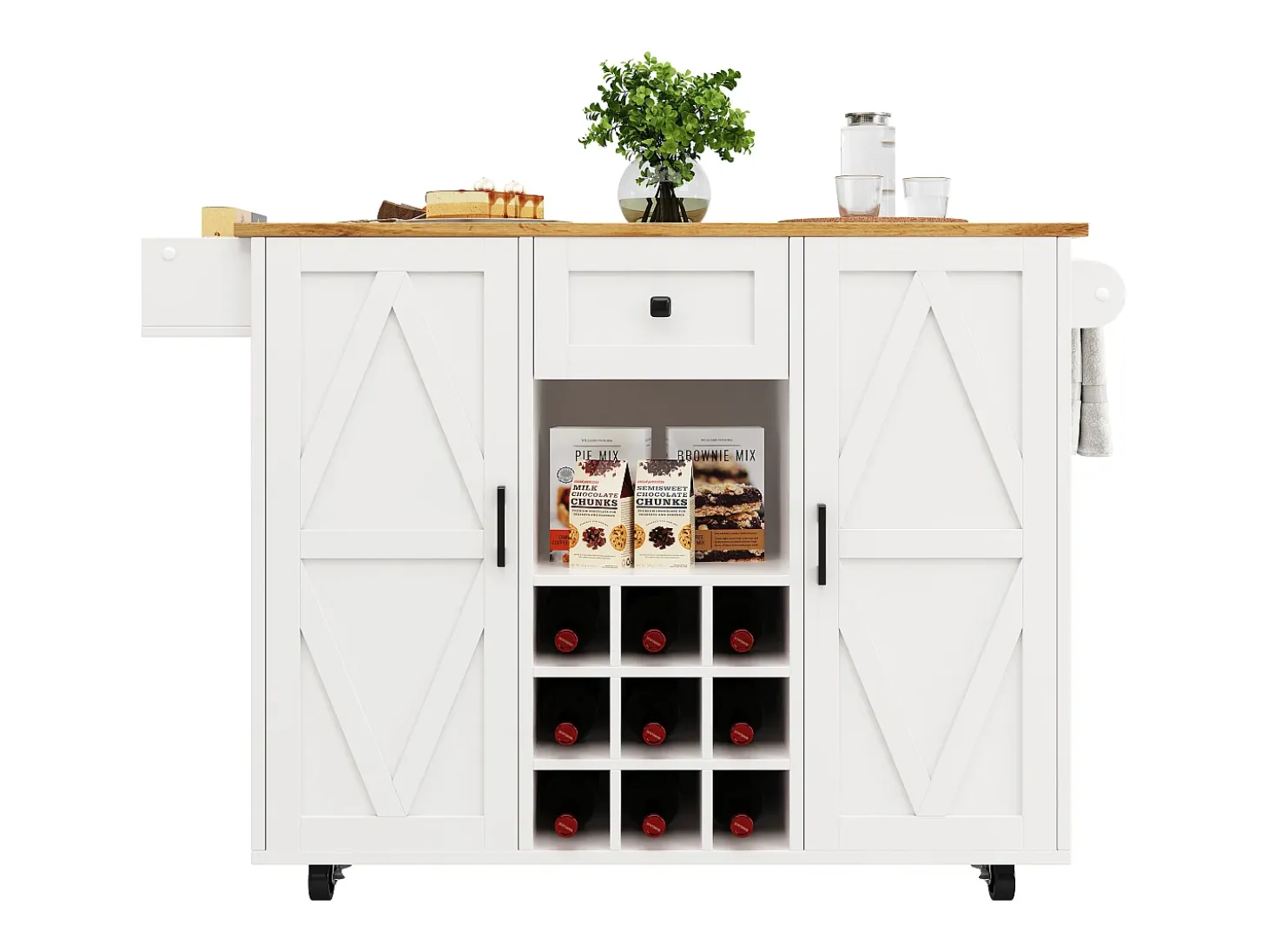 Isla de cocina moderna, mueble de almacenaje multifuncional, MDF jaspeado blanco, patas metálicas cruzadas (137,5x40x95,6 cm)