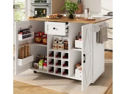 Isla de cocina moderna, mueble de almacenaje multifuncional, MDF jaspeado blanco, patas metálicas cruzadas (137,5x40x95,6 cm)