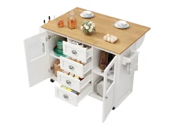 Isla de cocina móvil 137,9×73×92,5 cm - 4 cajones y 2 puertas - encimera extensible - blanco