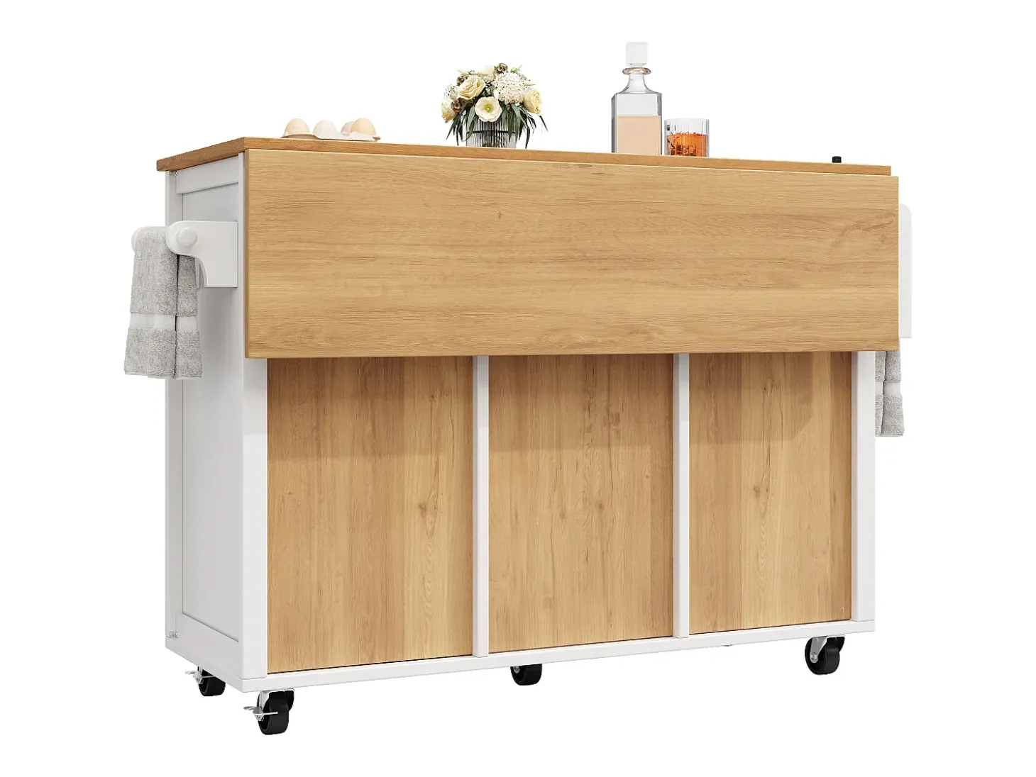 Isla de cocina móvil 137,9×73×92,5 cm - 4 cajones y 2 puertas - encimera extensible - blanco