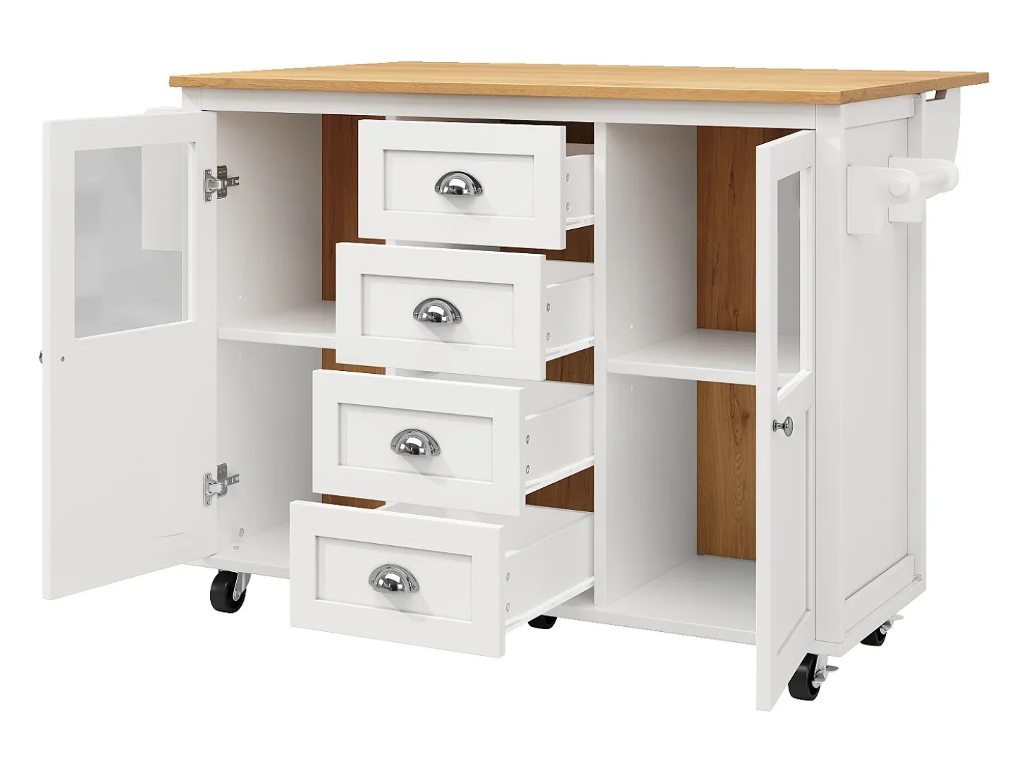Isla de cocina móvil 137,9×73×92,5 cm - 4 cajones y 2 puertas - encimera extensible - blanco