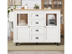 Isla de cocina móvil 137,9×73×92,5 cm - 4 cajones y 2 puertas - encimera extensible - blanco