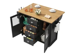 Isla de cocina móvil 137,9×73×92,5 cm - 4 cajones y 2 puertas - encimera extensible - negro