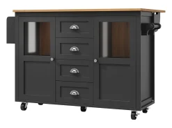 Isla de cocina móvil 137,9×73×92,5 cm - 4 cajones y 2 puertas - encimera extensible - negro