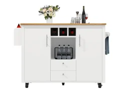 Isla de cocina móvil 137,9×73×92,5 cm - 2 cajones y 2 puertas - encimera extensible - blanco
