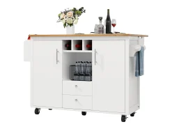 Isla de cocina móvil 137,9×73×92,5 cm - 2 cajones y 2 puertas - encimera extensible - blanco