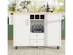 Isla de cocina móvil 137,9×73×92,5 cm - 2 cajones y 2 puertas - encimera extensible - blanco