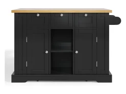 Isla de cocina móvil - con USB - encimera extensible - 3 cajones y 2 puertas - con toallero - MDF - negro