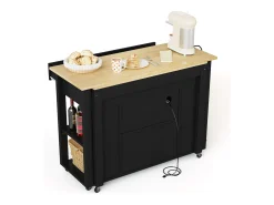 Isla de cocina móvil - encimera extensible - con USB y toallero - con 2 cajones y 2 puertas - MDF - Negro