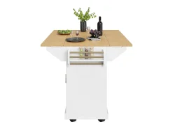 Isla de cocina móvil - Encimeras extensibles - 2 puertas y 3 cajones - Estantes abiertos - Con toallero - MDF - ​​Blanco​