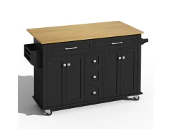 Isla de cocina móvil - encimera extensible - 5 cajones y 4 puertas - con toallero - MDF - negro