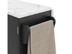 Isla de cocina móvil central - mesa de comedor plegable - con espacio de almacenamiento y estante para especias - con ruedas - Negro