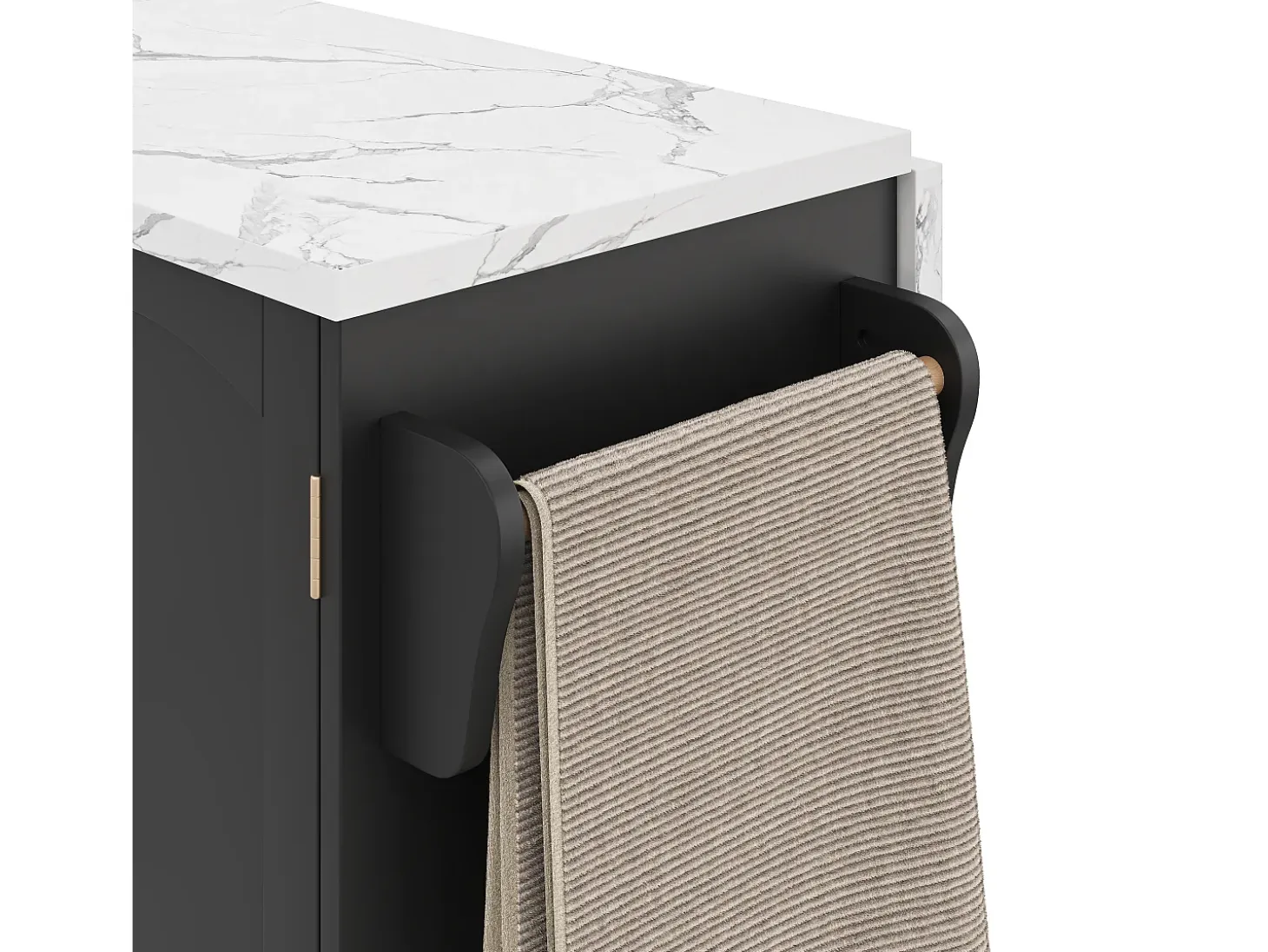 Isla de cocina móvil central - mesa de comedor plegable - con espacio de almacenamiento y estante para especias - con ruedas - Negro