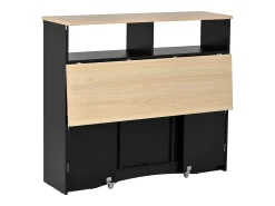 Isla de cocina móvil central 110x34x97.5cm - tablero extensible y sillas de comedor ocultas - espacio de almacenamiento multifuncional - negro