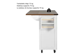 Isla de cocina móvil central con 2 puertas y 3 cajones - tapa extensible - 140 x 45/73 x 92,5 cm - Madera MDF + metal - Blanco + natural