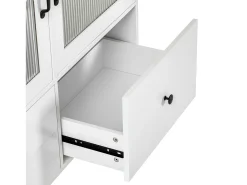 Isla de cocina móvil con 2 puertas de cristal y 3 cajones - Mesa extensible - Blanco