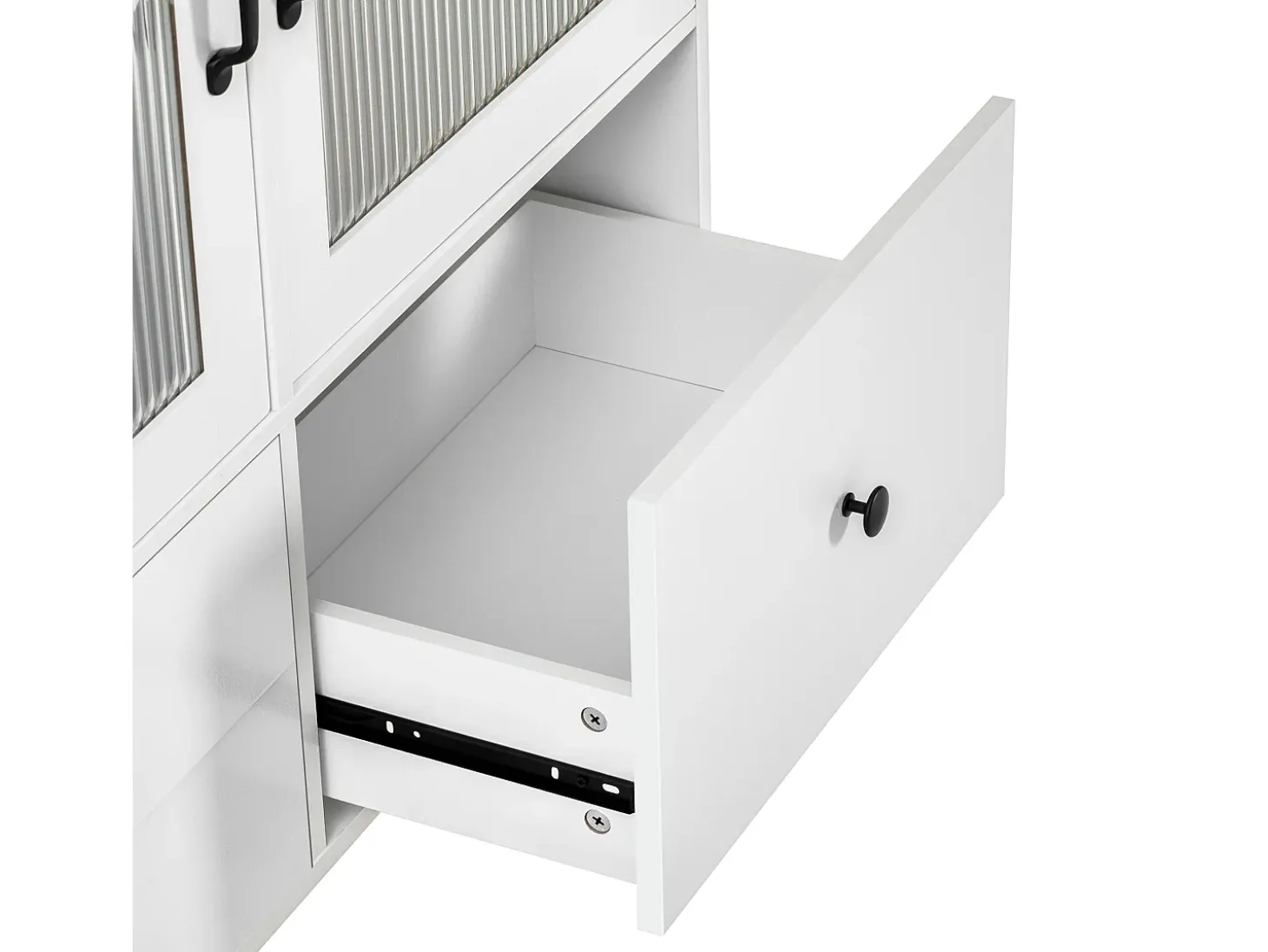 Isla de cocina móvil con 2 puertas de cristal y 3 cajones - Mesa extensible - Blanco