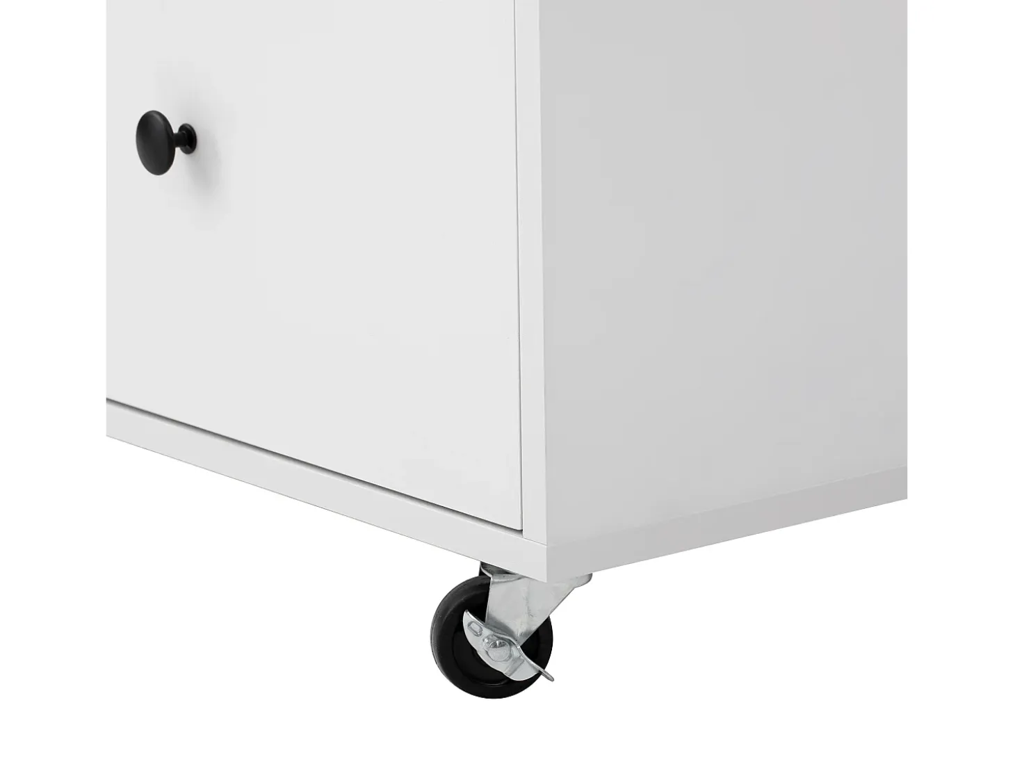 Isla de cocina móvil con 2 puertas de cristal y 3 cajones - Mesa extensible - Blanco