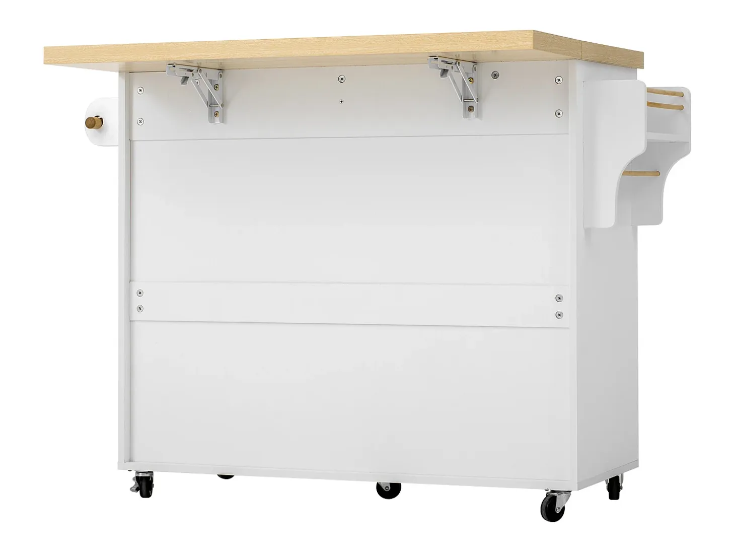 Isla de cocina móvil con 2 puertas de cristal y 3 cajones - Mesa extensible - Blanco