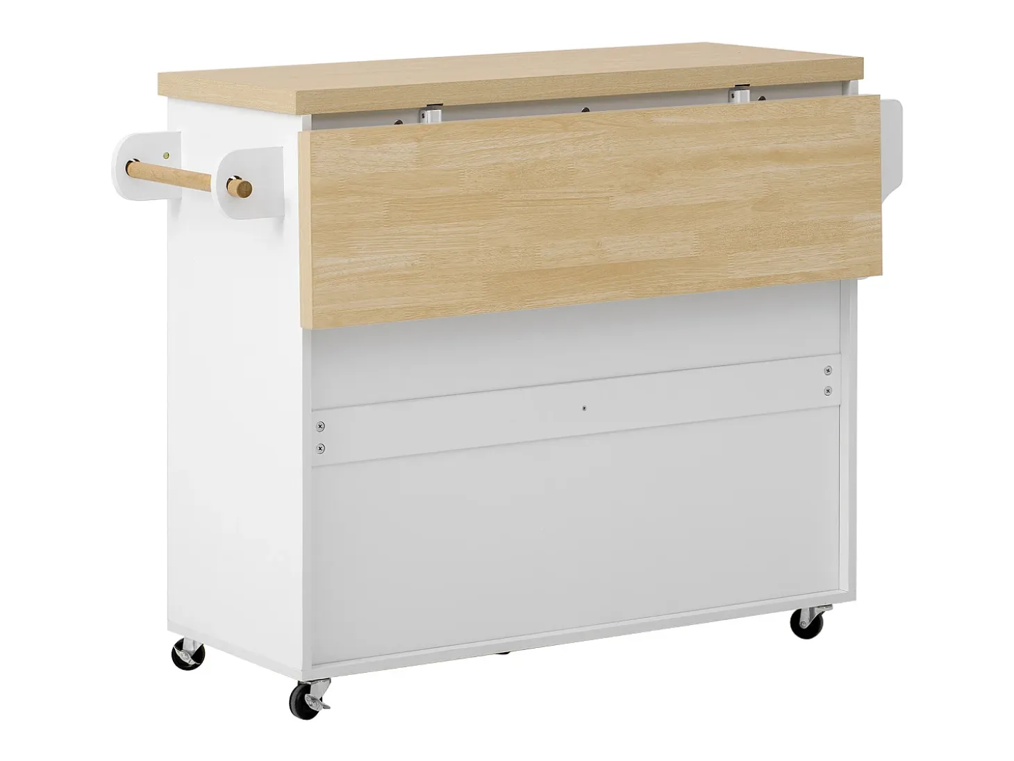 Isla de cocina móvil con 2 puertas de cristal y 3 cajones - Mesa extensible - Blanco