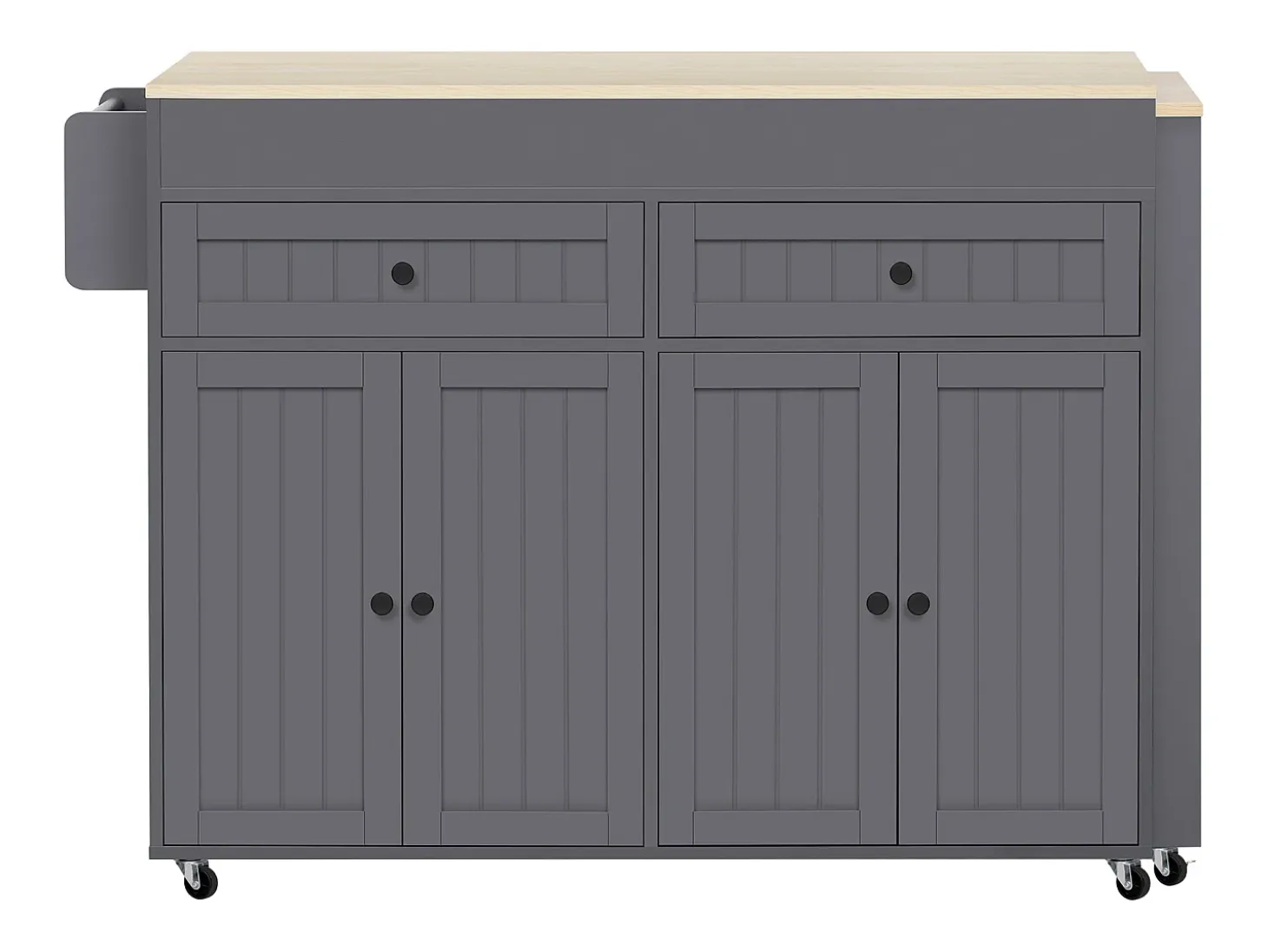 Isla de cocina móvil con encimera extensible, con cajones y ruedas (Gris+Nature) (180,5x45x92,2 cm)