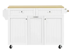 Isla de cocina móvil con encimera extensible + 2 cajones + 3 puertas - 140 x 40/70 x 92 cm - MDF - blanca