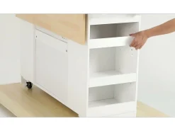 Isla de cocina móvil 131.8x40x93.3cm - encimeras extensibles - con USB - con compartimento para basura y almacenamiento multifuncional - negro