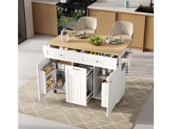 Isla de cocina móvil 140x40x92cm - encimera extensible - espacio de almacenamiento multifuncional - blanco