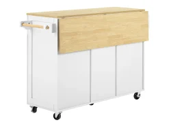 Isla de cocina móvil 140x40x92cm - encimera extensible - espacio de almacenamiento multifuncional - blanco