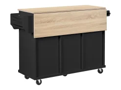 Isla de cocina móvil 131.2x46.2x92.7cm - con ruedas - 3 cajones y 3 puertas - encimera extensible - con toallero - negro