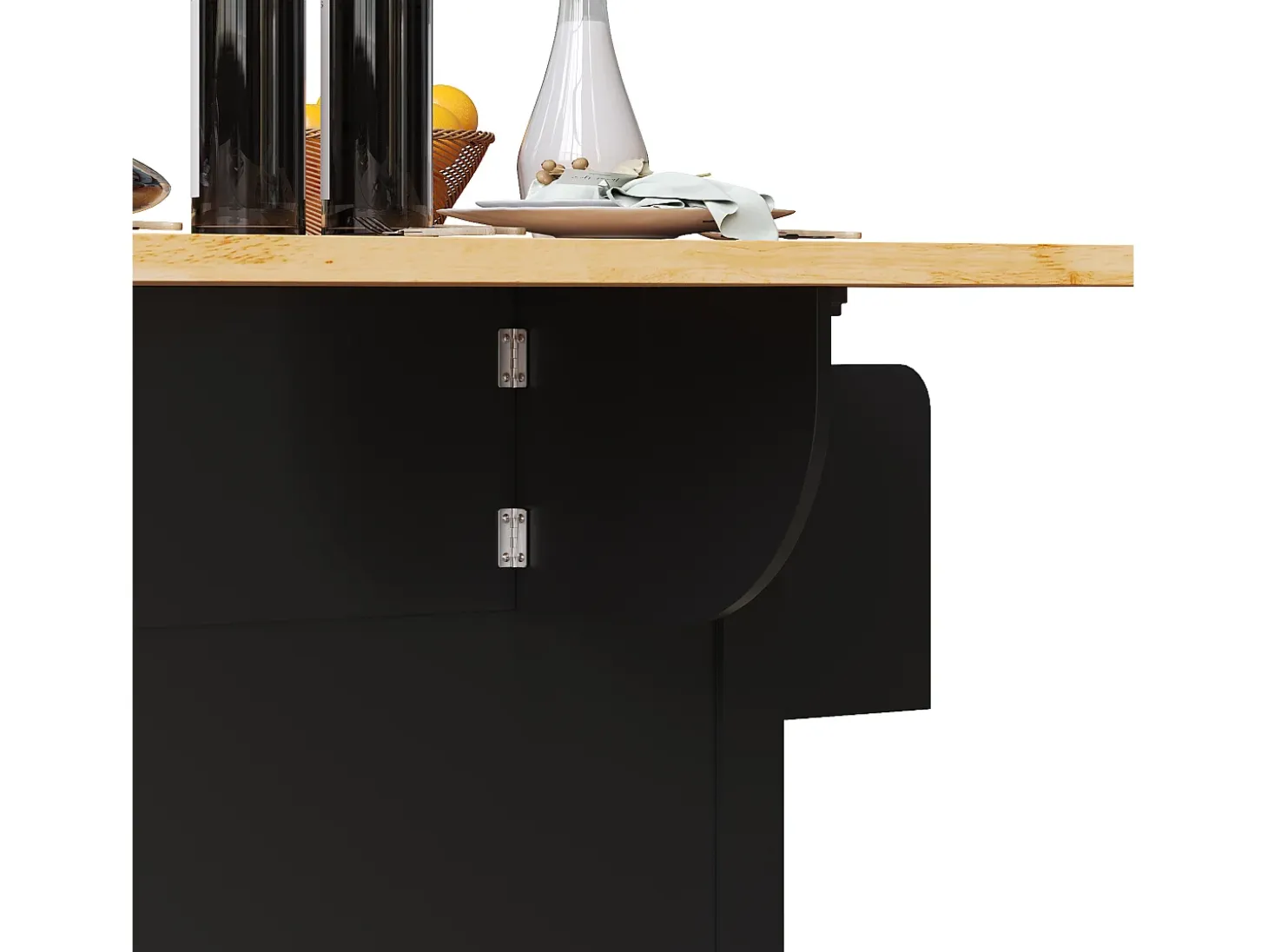 Isla de cocina negra - Carrito de cocina con 2 cajones y 4 puertas de cristal - especiero y toallero