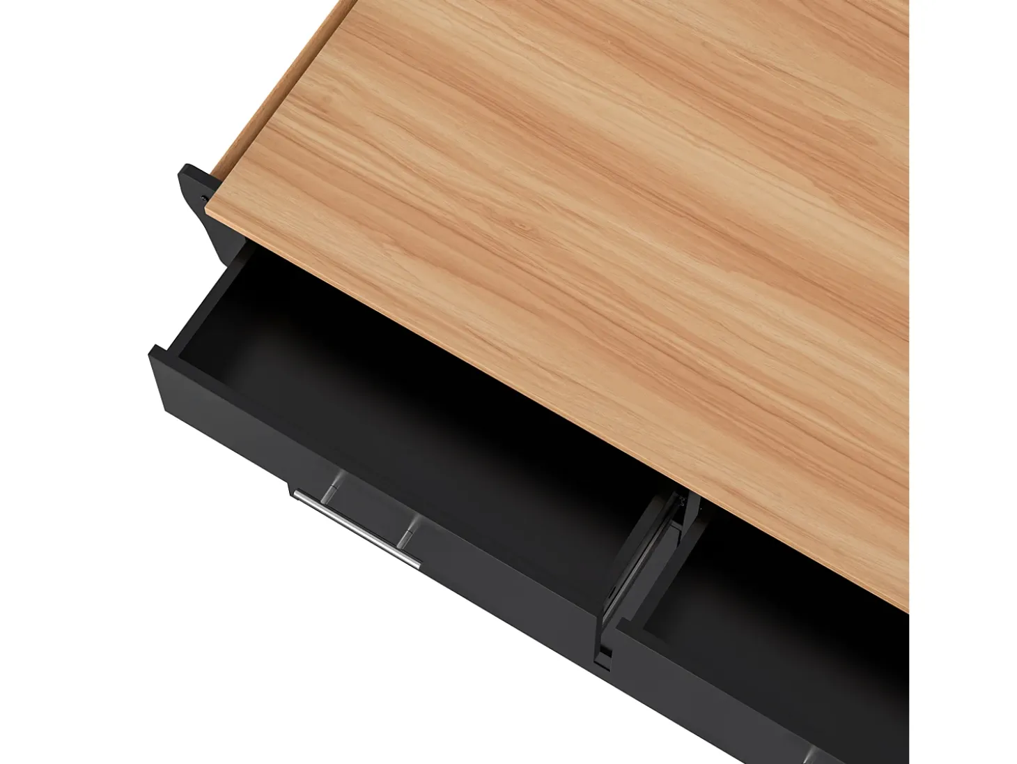 Isla de cocina negra - Isla de cocina con ruedas y patas de madera - encimera abatible - 2 cajones y 4 puertas