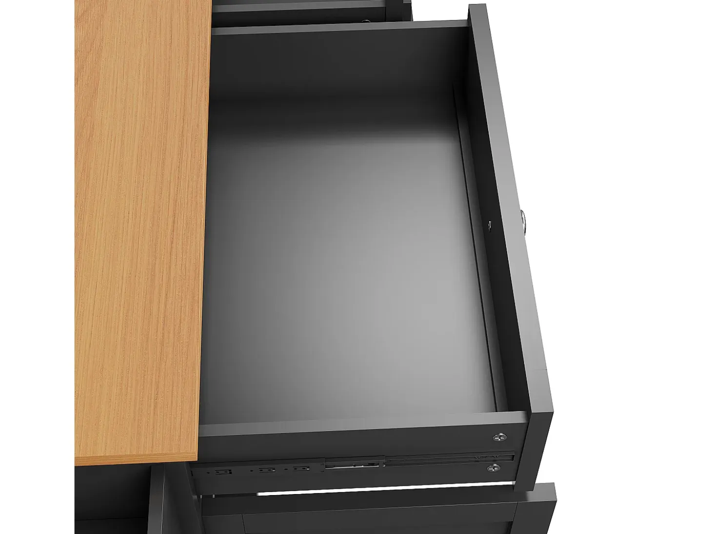 Isla de cocina negra con 5 cajones - Carrito de cocina de 1 puerta con 3 compartimentos abiertos - Especiero y toallero