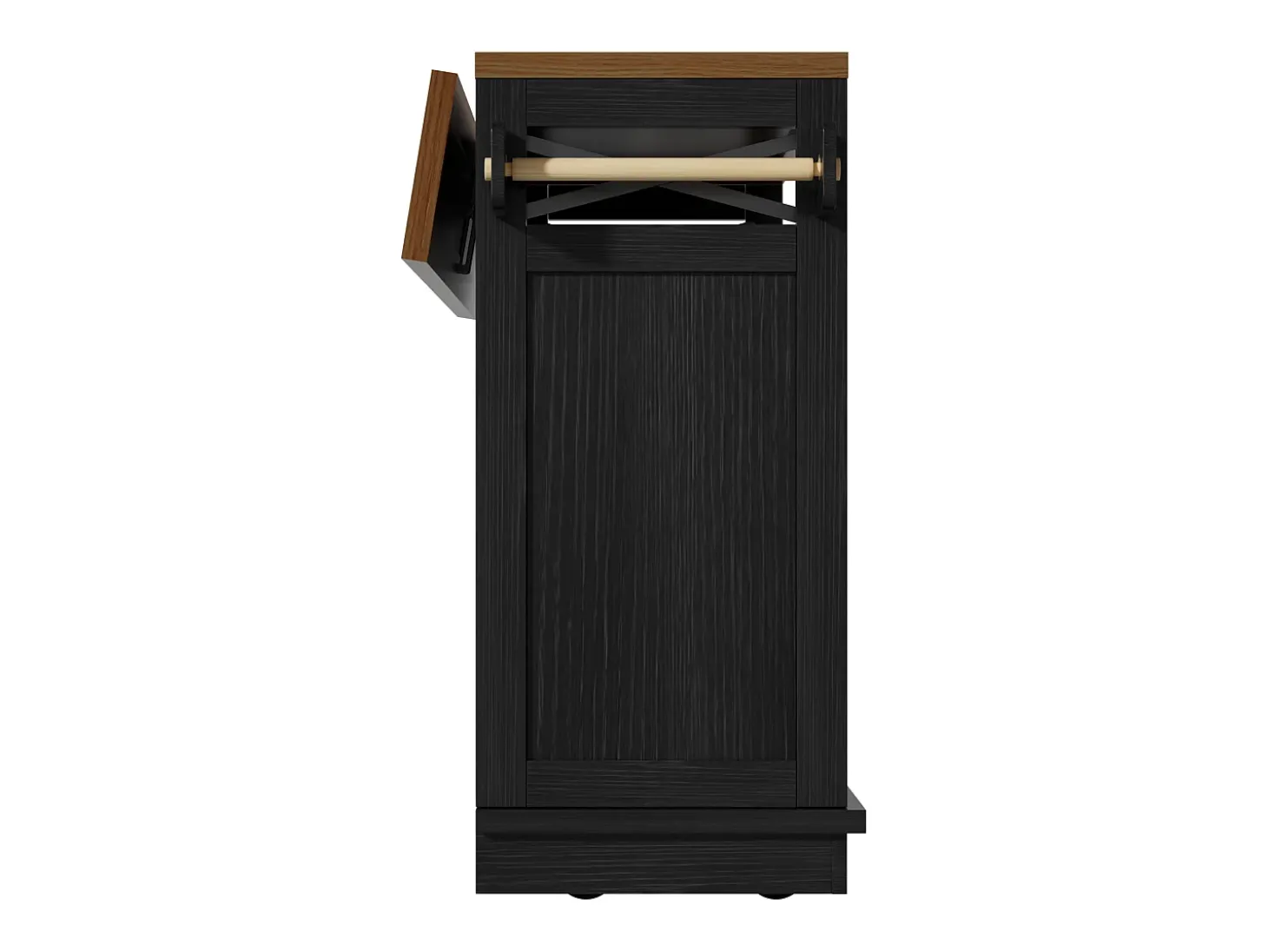 Isla de cocina negra de 3 puertas y 3 cajones - Carrito de cocina con toallero y almacenaje abierto - Parte superior plegable