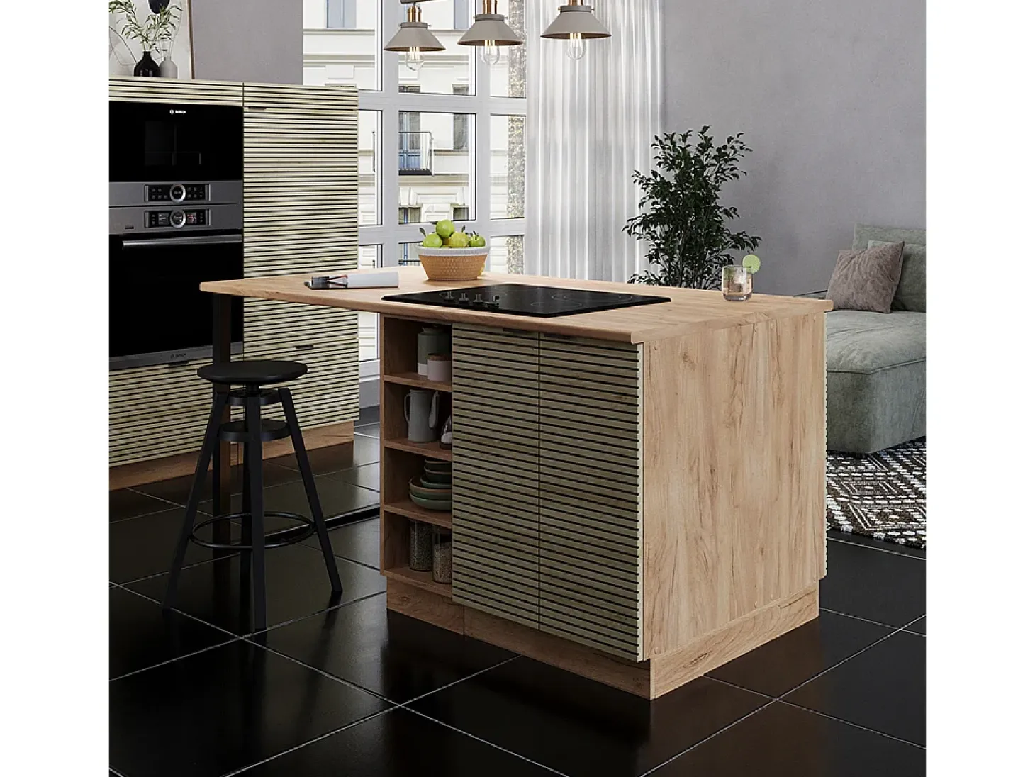 Isla de cocina panel de roble 90x60x82 fame-line
