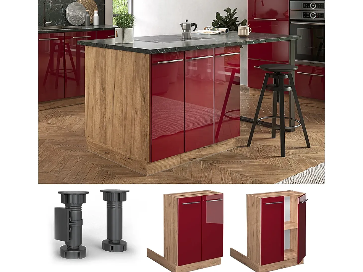 Isla de cocina rojo burdeos alto brillo 60x30x82 fame-line