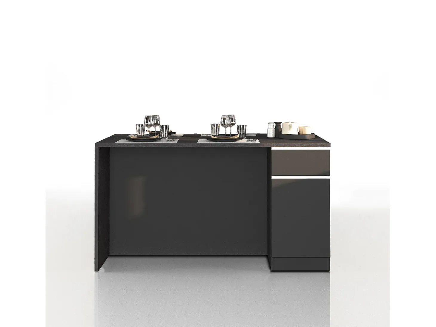 Isla de cocina Sole con 2 puertas y 2 cajones, color antracita mate/report, 160 x 90 x 90 cm
