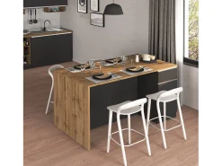 Isla de cocina Sole con 2 puertas y 2 cajones en antracita mate/roble 160x90x90 cm