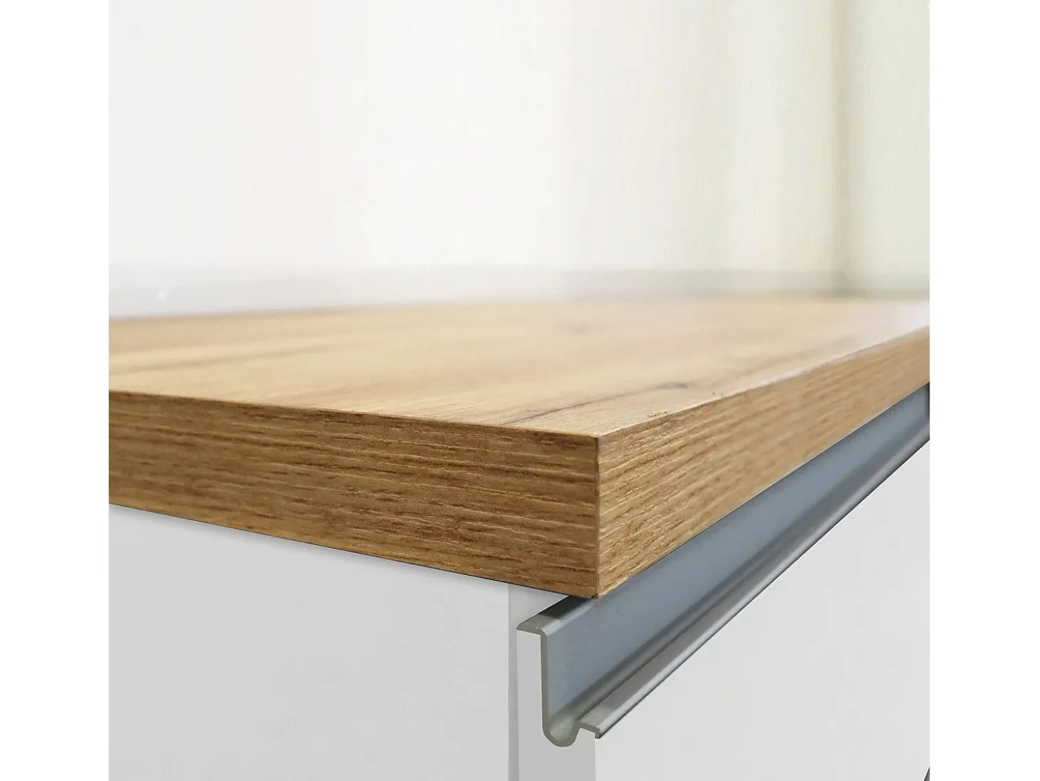 Isla de cocina Sole con 4 puertas y 4 cajones, blanco brillo y roble, 200 x 90 x 90 cm