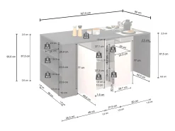 Isla de cocina Sole con 2 puertas, 2 cajones y 1 estante, color antracita mate/roble, 168 x 90 x 91 cm
