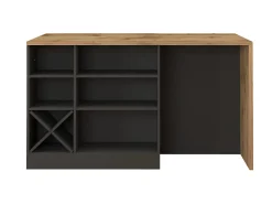 Isla de cocina Sole con 1 puerta, 2 cajones y 6 compartimentos, color antracita mate/roble, 153 x 90 x 91 cm