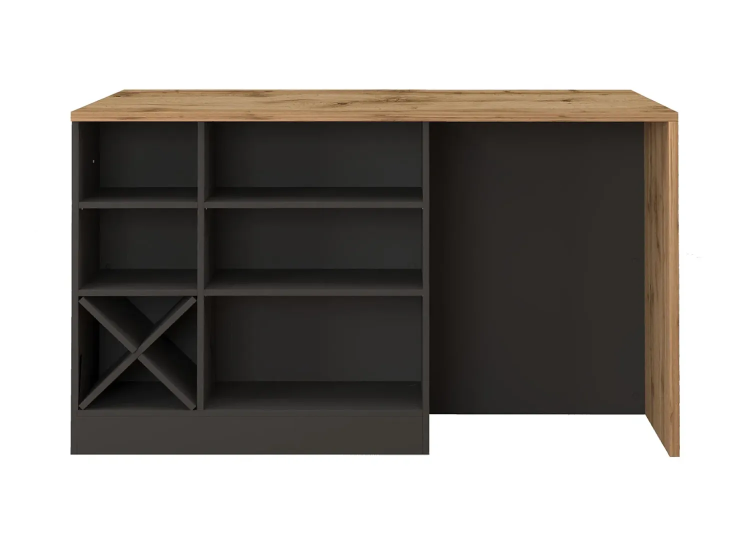 Isla de cocina Sole con 1 puerta, 2 cajones y 6 compartimentos, color antracita mate/roble, 153 x 90 x 91 cm